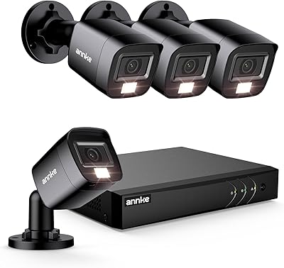 ANNKE 8CH Wired Outdoor Security Camera System with AI HumanVehicle Detection, 5MP Lite H.265 CCTV DVR Recorder and 4 x 1080P Surveillance Cameras, Email Alert with Snapshots, No Hard Drive