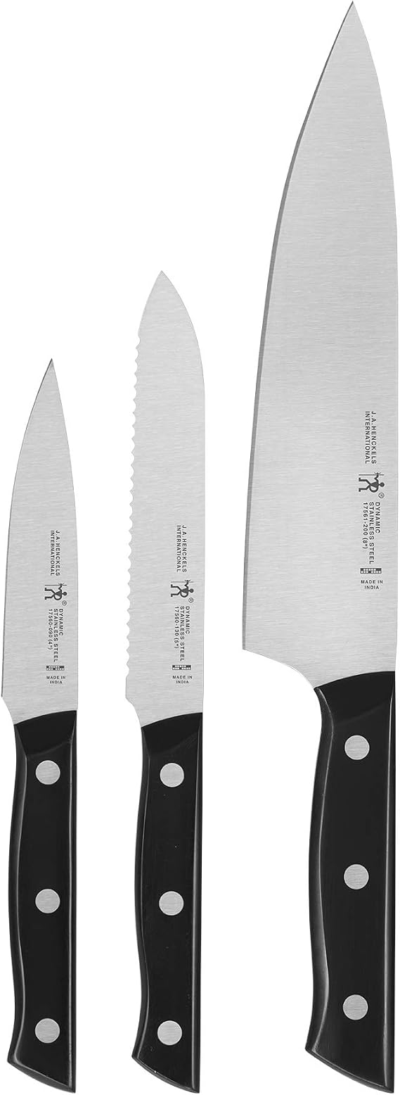 HENCKELS Dynamic Razor-Sharp 3-pc Kitchen Knife Set, Chef Knife, Paring Knife, Utility Knife, German Engineered Informed by 100+ Years of Mastery