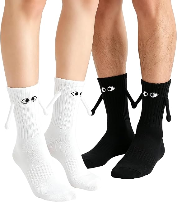 2 Pairs Magnetic Holding Hands Socks - Funny Gifts for Couples, Best Friend