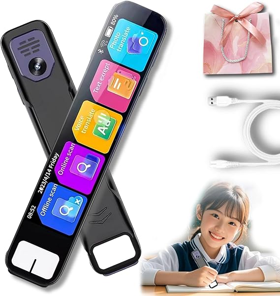 AI Pen-Scansense Instant AI Answers, Scan Reader Intelligent Wi-Fi Language Translator Pen, History & More - Offline Translation (150+ Languages), Camera, Bluetooth, Music & File Storage (2pcs)