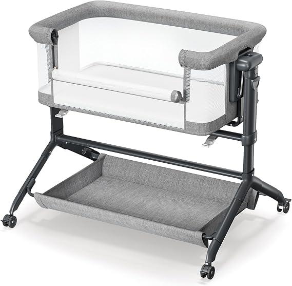COMOMY Baby Bassinet Bedside Sleeper, 3 in 1 Rocking Bassinet Bedside Crib | with Mattress and Soft, Breathable Sheet, Full-Mesh Sides, 6-Height Adjustable, Easy Folding Portable Crib for Newborn