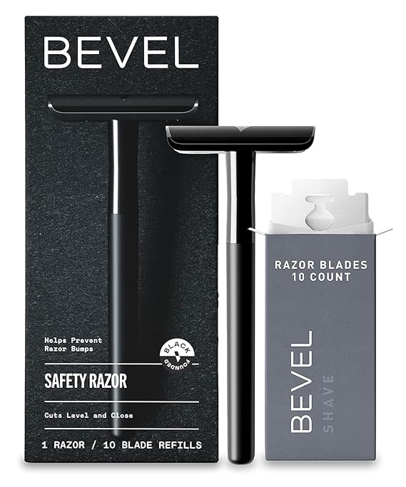 Bevel Safety Razor with Brass Weighted Handle, 10 Double Edge Safety Blades