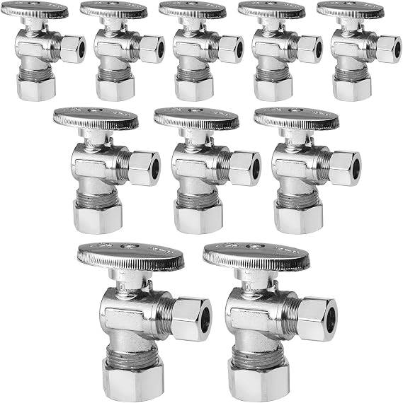 10Pack Seelink 1/2"Nominal(5/8"OD) x 3/8"OD Compression Angle Stop Valve