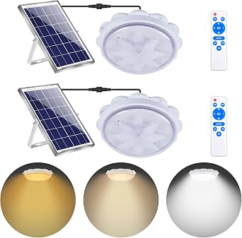 MEIHONG Solar Lights Indoor Home, Solar Shed Lights,Porch Ceiling Light with Remote (2 Pack/White)