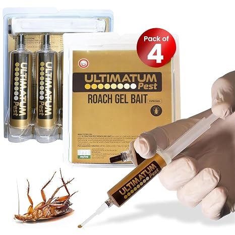 Ultimatum Pest Cockroach Gel Bait - 4 Pack Indoor Infiltration Syringes Powerful Cockroach Gel for Home or Business Combat Gel Bait for Efficient Cockroach and Alikiller, Indoor