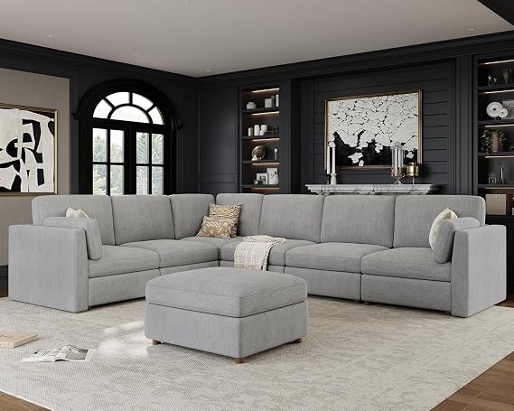 Oversized Modular Sectional Sofa V-Shaped Cloud Couches Gray