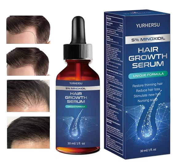 Hair Growth Serum, 5% Minoxidil, With Biotin & Glycerin, for Men's Beard & Women's Hair Regrowth, Anti Hair Loss Treatment, Make Hair Stronger Thicker Longer, 1 fl oz (30 ml), Blue