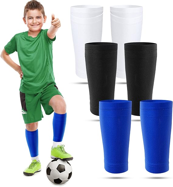 Boyiee 3 Pairs Kids Soccer Shin Guard Sleeves with Insert Pocket Youth Soccer Shin Pad Socks Holders 3-15 Years Old Breathable Leg Sleeves Covers for Boys Girls Football