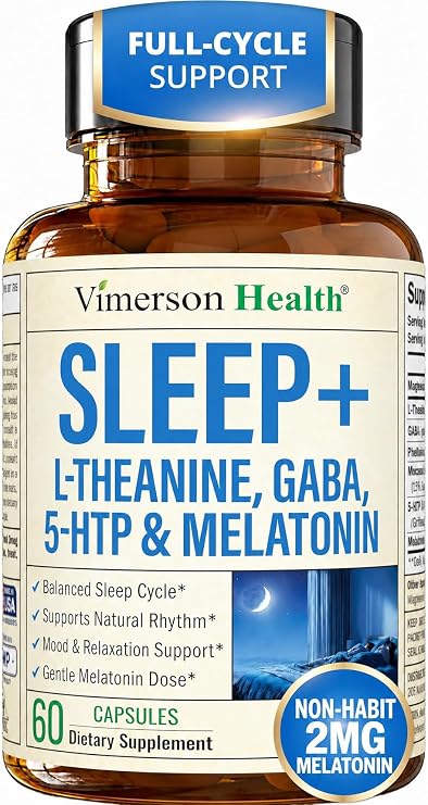 Sleep Supplement with L-Theanine, Magnesium, GABA & Melatonin Supports Restful Sleep & Relaxation, Helps Restore Natural Sleep Cycle Balanced Formula, Non-Habit Forming 60 Capsules