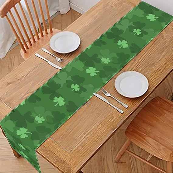 St. Patrick's Day Table Runner Coffee Waterproof Wipable Table Runner Dressing Table Decorations for Farmhouse Style Party Kitchen Table Decor
