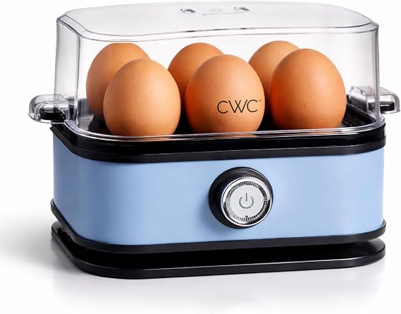 COOK WITH COLOR 6-Egg Capacity Egg Cooker For Soft, Medium, Or Hard-Boiled Eggs, Rapid Cook Time, Auto Shut-Off & Boil-Dry Protection Includes Tray, Measuring Cup & Lid 210W Egg Maker, Navy