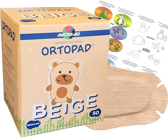 Ortopad Bamboo Eye Patches, 50/bx, Beige, Reg Size 3+ yr, with Stickers