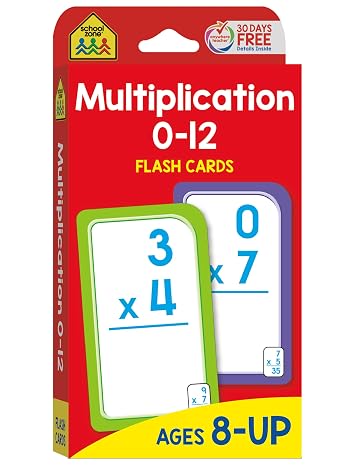 School Zone Multiplication 012 Flash Cards: 56 Cards, 3rd & 4th Grade Math, Times Tables Practice, Multiplication Facts, Ages 8+, Packaging May Vary