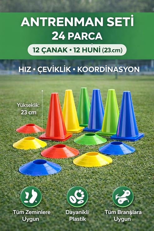 Leyaton 24 Parça Antrenman Seti, 12 Antrenman Hunisi 12 Antrenman Çanağı, 23 cm, Çok Renkli