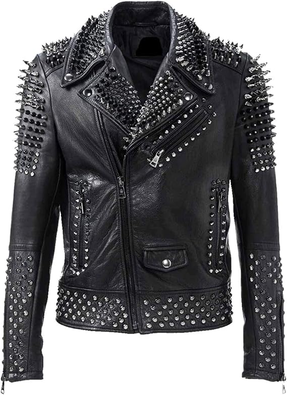 Snakeskin Print Jacket Men - Python Textured Studded Jacket - Rock Punk Spike Brando Motorcycle Leather Jacket