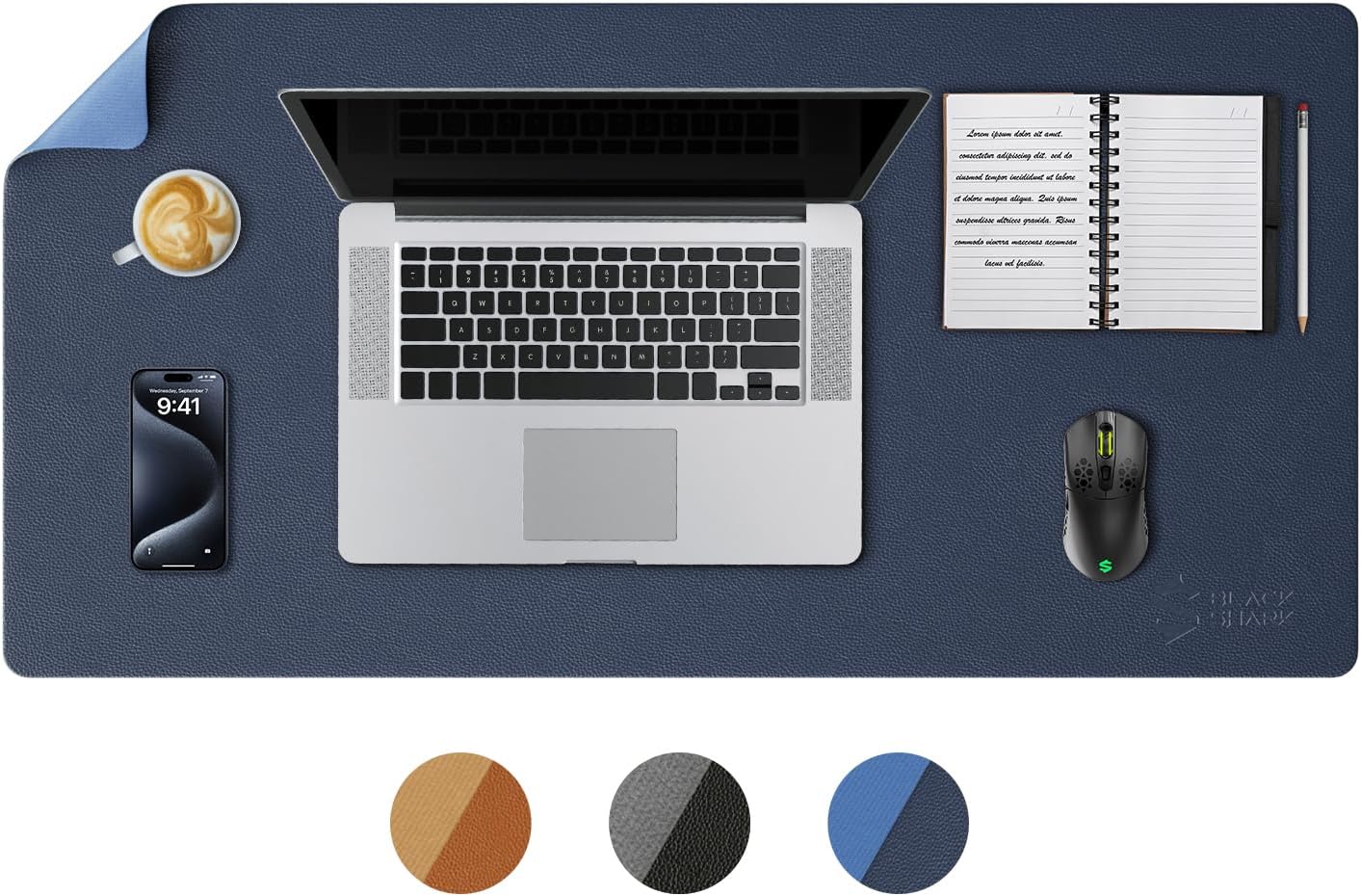 Black Shark Non-Slip Desk Mat, Gaming Mouse Pad (23.6" x 13.7" x 0.12"), Easy-to-Clean Laptop Keyboard Mouse Pad, Writing Pad, Waterproof Desktop Protector, Suitable for Office/Home - Manta P8 Brown