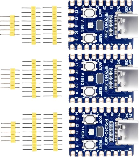 RP-2040-Zero Development Board with USB-C RP-2040 Module with Dual-Core ARM Cortex-M0 up to 133 MHz 2 MB Flash Compatible with Ras-Pi Pico Supports C/C+& MicroPython (Pack of 3)