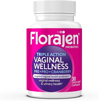 Florajen Womens Probiotic with Cranberry - Prebiotic + Probiotic for Vaginal, Digestive, Immune Support - Womens Gut & Urinary Health Support - Vegan, Gluten-Free Daily Wellness - 30 Capsules