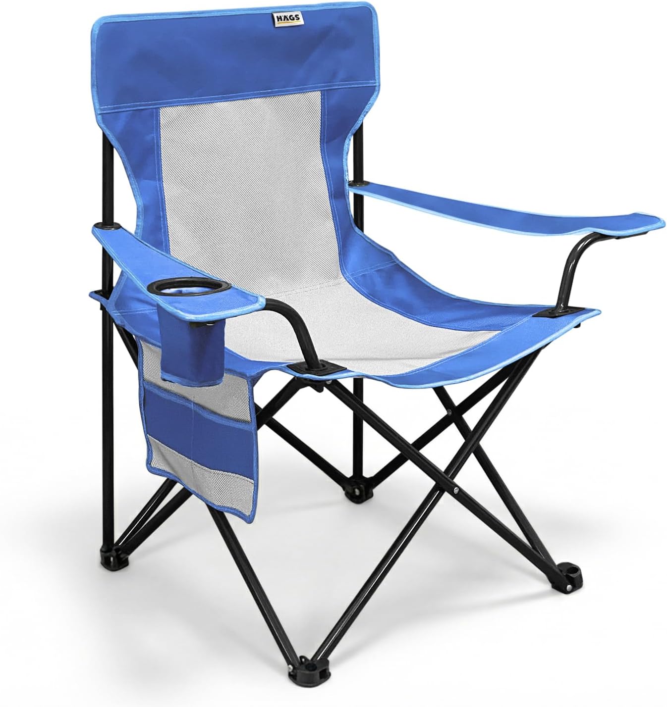 Haegs Kamp Sandalyesi, Outdoor, Plaj ve Piknik için Katlanır Kamp Sandalyesi, Saklama Cepli, Bardak Tutuculu, Extra Destekli, 120 Kg Taşıma Kapasiteli, Standart Boy - Mavi