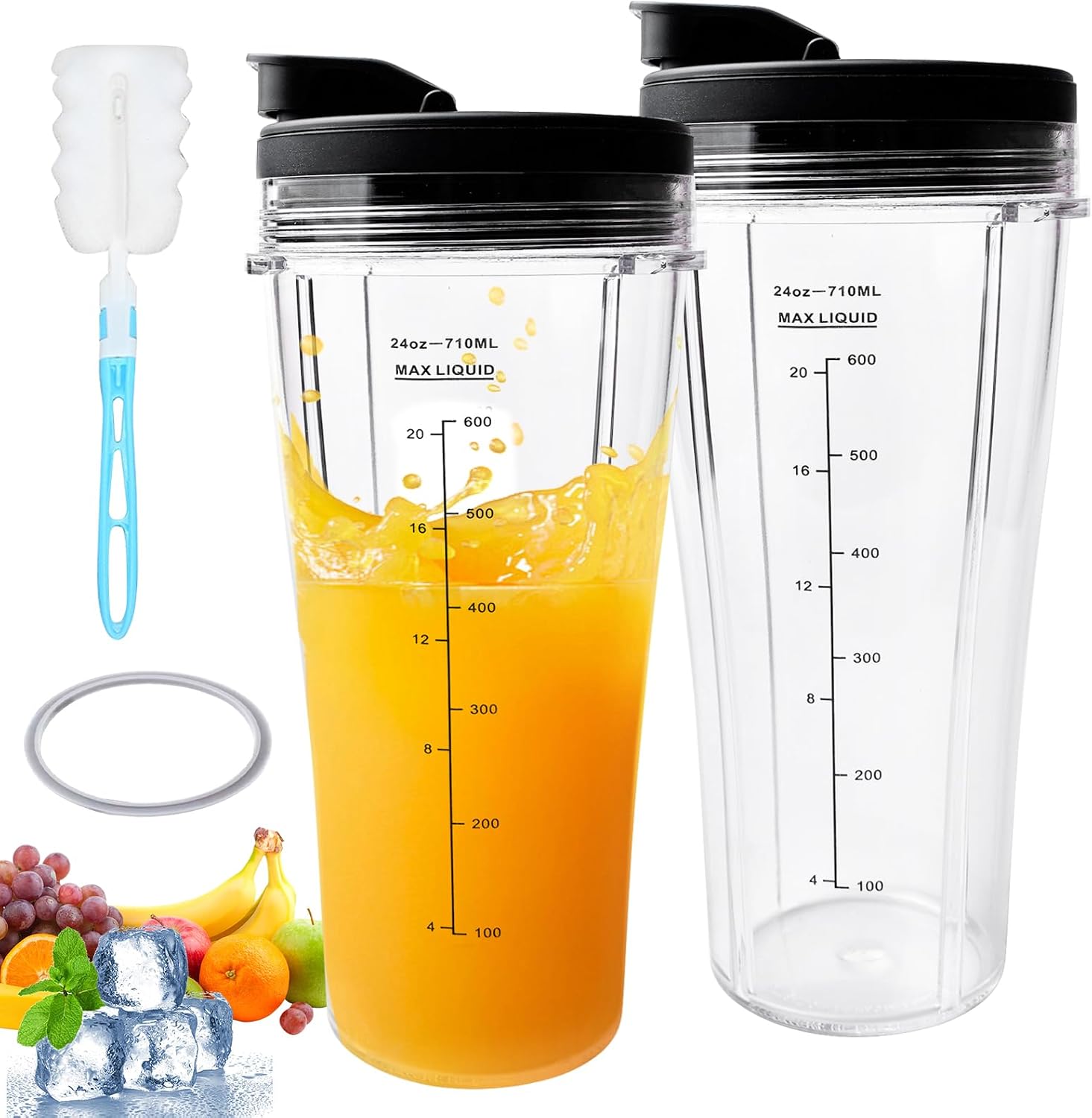 Mixer Replacement Parts for Ninja 2 Pieces Cup Replacement Parts for Ninja Replacement Parts for Mixer Ss100 Ss101 Ss300 Includes 2 Flip-Top Lids 1 Rubber Seal 1 Cup Brush (710 ml)