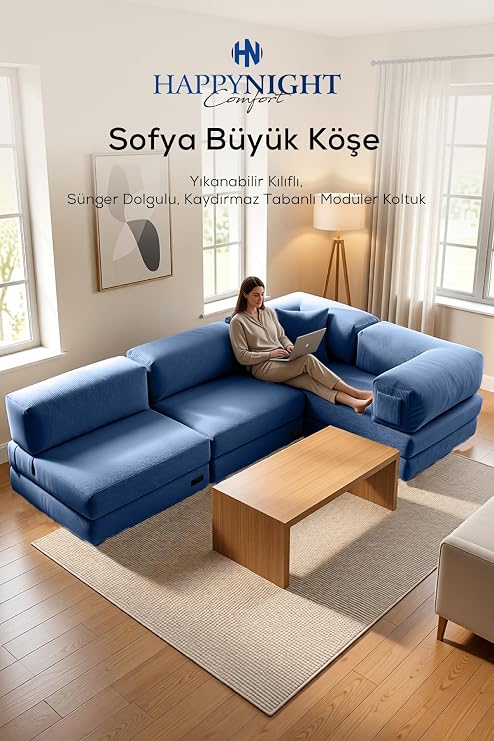 Sofya Büyük Köşe | Aktivite Koltuğu | Oyun Koltuğu | Sünger Koltuk | Sinema Koltuğu. 270x180 CM (Lacivert)