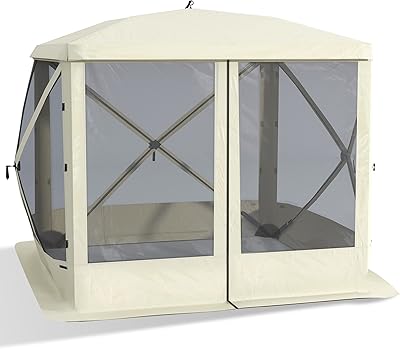 Outsunny Pop Up Camping Canopy Gazebo Screen Shelter Tent with Single Person Easy Set-Up, Ventilating Mesh, Portable Carry Bag for Outdoor Camping Party Event, 7x7FT, Beige