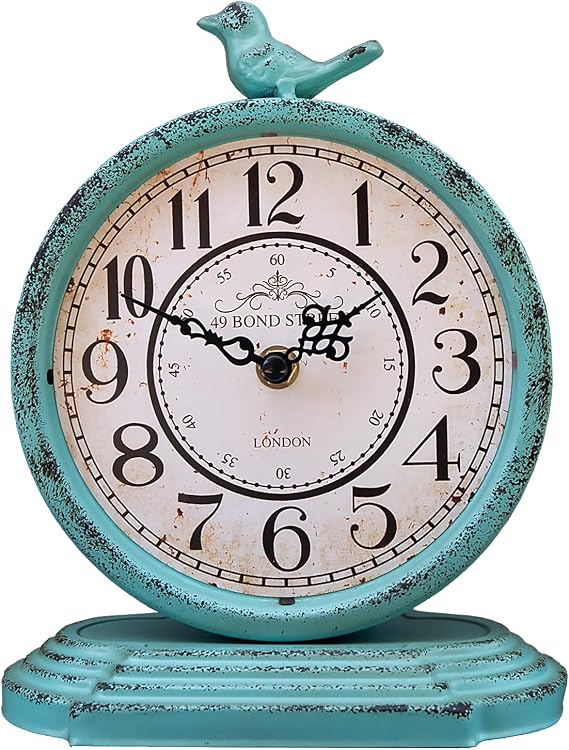 Table Clocks 23 cm Height Silent Non Ticking Roman Retro Art Desk Clock | for Living Room Bedroom Office(Aquatic green)