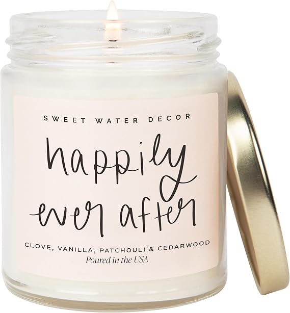 Sweet Water Decor Happily Ever After Candle - Gold Pepper, Clove Leaf, Nutmeg and Lavender Scented Candle for Home - 9oz Clear Jar with 40 Hour Burn Time, Made in USA - Wedding and Engagement Gifts