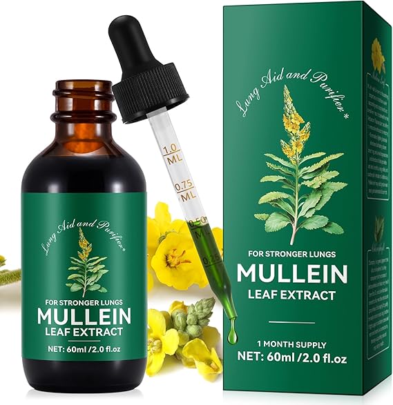 Mullein Leaf Extract for Lungs, Mullein Drops for Lungs, Natural Mullein Leaf Drops for Smokers,Cleanse & Respiratory Function for Lungs (1 PC)