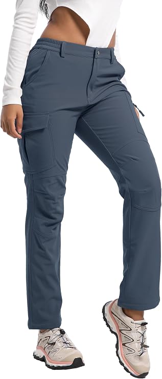 Women's Snow Ski Pants Fleece Lined Waterproof Softshell Insulated Winter Outdoor Hiking Cargo Pants