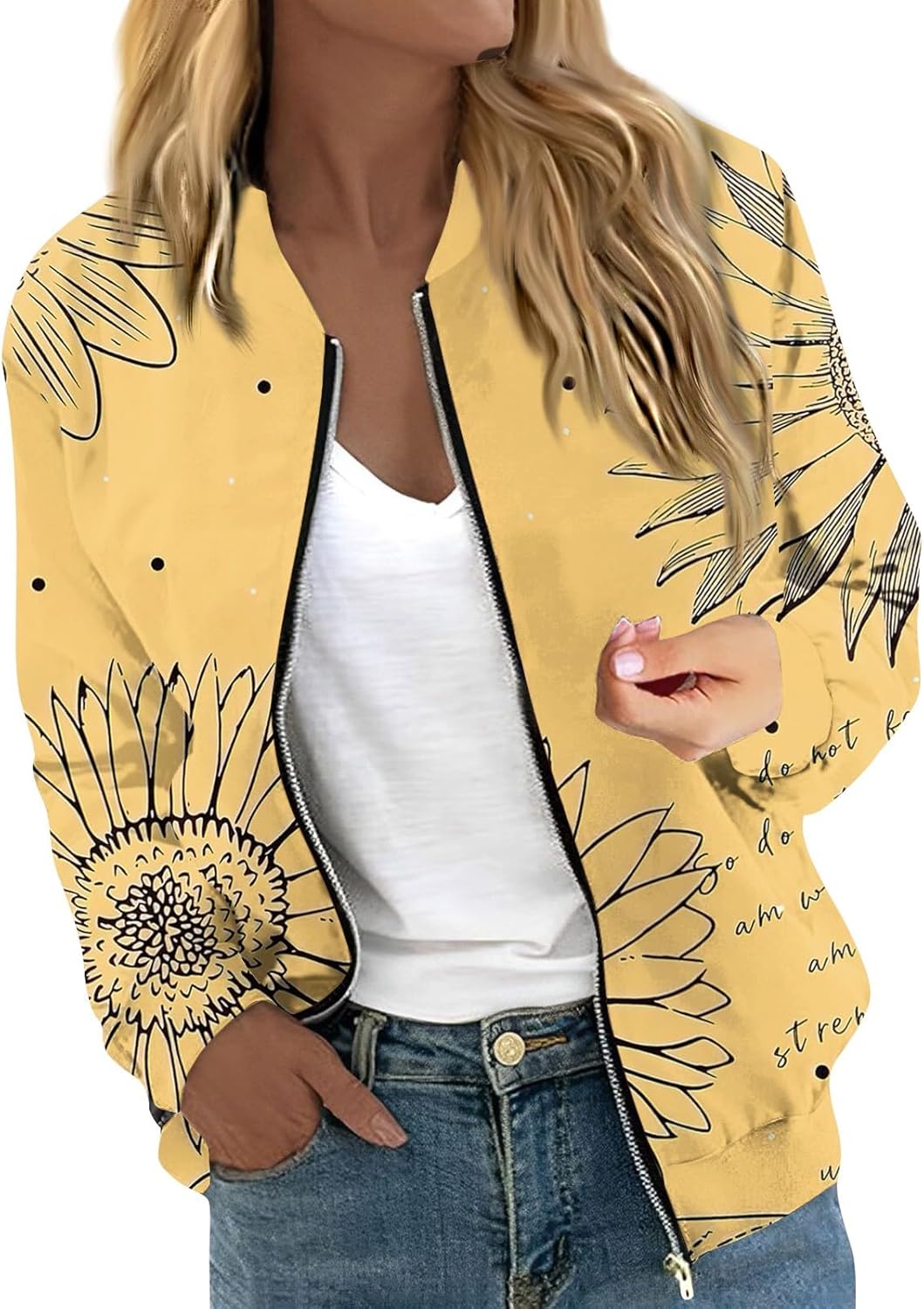 Womens Lightweight Long Sleeve Zip Jacket 2024 Full Zip Bomber Jacket Casual Coat Zip Up Coat Outwear with Pockets