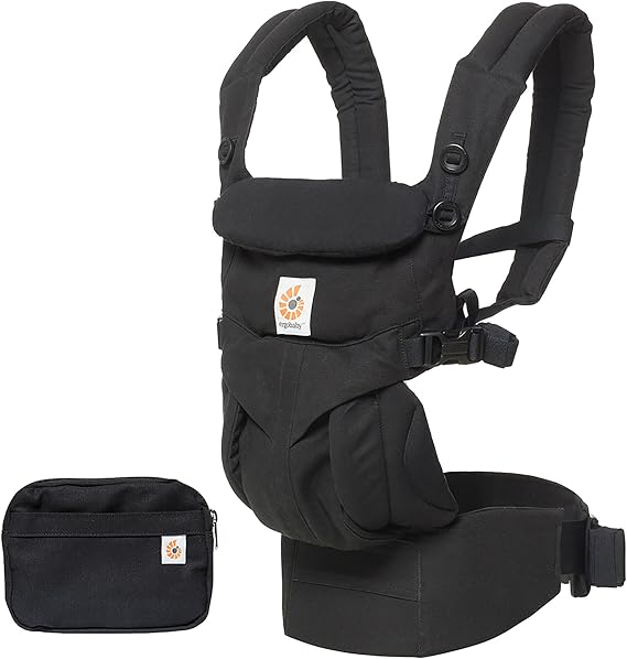 Ergobaby Baby Carrier Backpack for Newborn to Toddler, 4-Position Omni 360 Cotton, Ergonomic Child Carrier (Pure Black) | 4-Position 100% Premium Cotton Baby Carrier with Ergonomic Support - 7-45 lbs / 3.2-20.4 kg, Pure Black