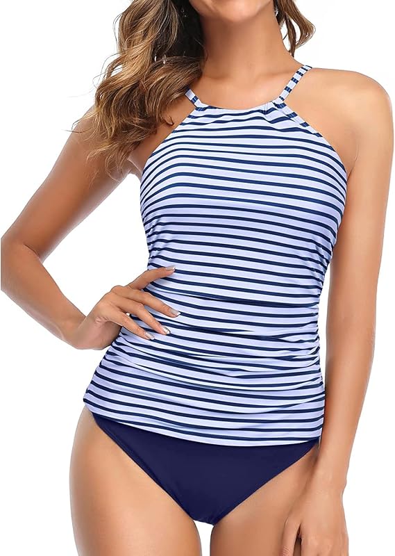 Women Two Piece Tankini Swimsuit Tummy Control High Neck Bathing Suit