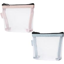 2 Pcs Mini Mesh Bag with Zipper, Small Clear Nylon Mesh Pouches, Portable Travel Makeup Organizer Bags for Cosmetic Lipstick Keys Headphones- Blue & Pink