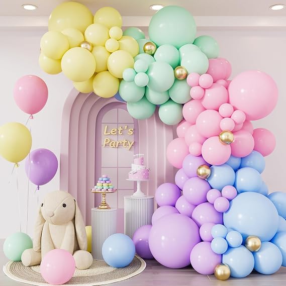 Pastel Balloon Arch Kit Garland with Different Sizes Latex Balloons | 137Pcs Pastel Rainbow Balloon Arch Macaron Party Balloons for Unicorn Birthday Baby Shower Wedding Ice Cream Party Decoration