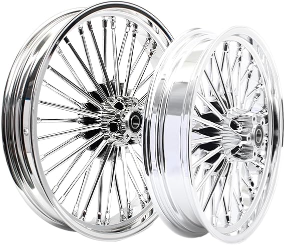 TOFR 21x3.5 18x3.5 Chrome Fat Spoke Wheels For Harley Softail Choppers | Fits Harley Heritage Softail Classic Deluxe Deuce FatBoy Springer Classic Softail Standard Custom Night Train Anniversary