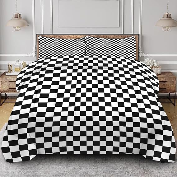 Comforter Set, 3 Pcs, Twin, Bedroom Decor Checkerboard Checkered