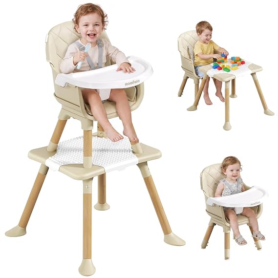 6 in 1 Convertible High Chair for Baby and Toddler,Toddler High Chair with Adjustable Tray & 5-Point Safety Harness, Dish-Washer Safe