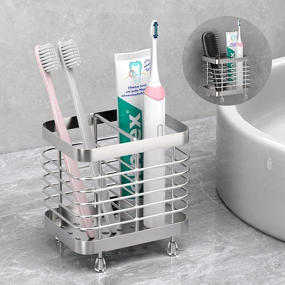 Luxspire Toothbrush Holders for Bathroom, Stainless Steel, 2 Slots, Silver