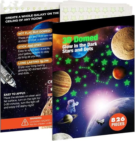 Realistic Tiny 3D Domed Glow in The Dark Stars, 826pcs Glow Dots and Stars, Adhesive Glow Stars for Kids Bedroom,Luminous Stars Stickers Create a Realistic Starry Sky,Room Decor,Wall Stickers