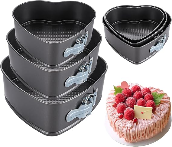 6 Pcs Heart Cake Tin Set, 20/22/24cm Carbon Steel Heart Shaped Baking Pan with Removable Base, Non Stick Elasticity Cake Mold for Home Restaurants