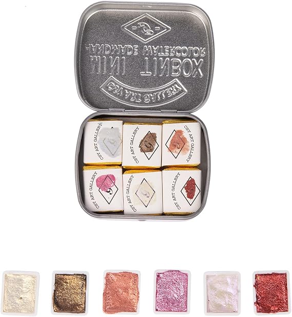 Handmade Metallic Watercolour Paints Set-Glitter Solid Colors-Pearl,Vibrant and Pearlescent Professional Water Colour Art Supplies for Illustrations, Calligraphy, Painting (Silk)