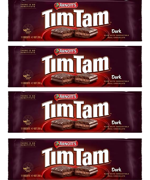 Arnotts Tim Tam Dark Chocolate Biscuits 4-Pack (200g Each) Made in Australia Rich Dark Chocolate Coating Classic Australian Treat