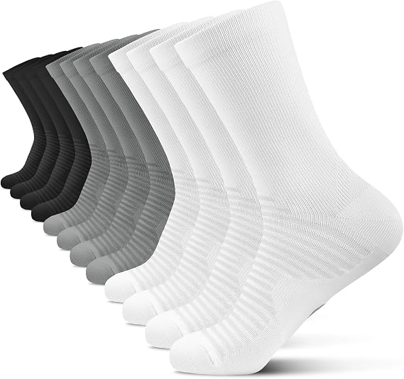 PAPLUS Athletic Crew Compression Socks (6 Pairs) for Men & Women, Running Socks With Arch Support