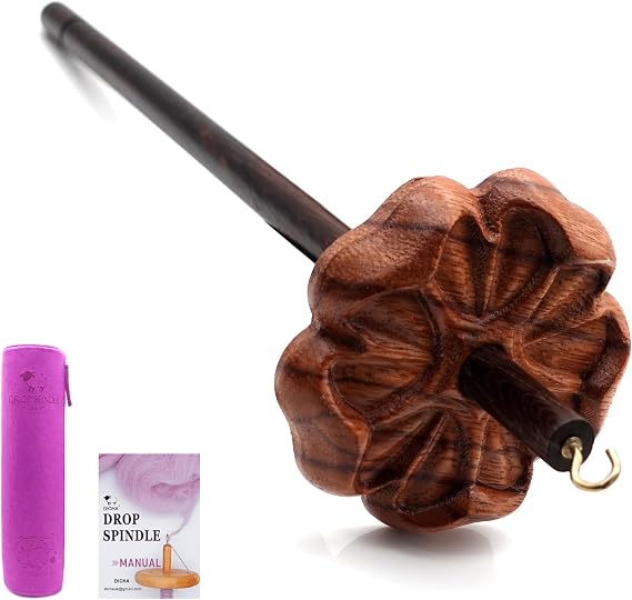 DICHA 3" Drop Spindle Kit- High Low Whorl Wooden Spindles with Tutorial -Weaving Spinning Wheels for Beginners-Perfect Spinner Gifts-Durable,Easy to Use-Rosewood
