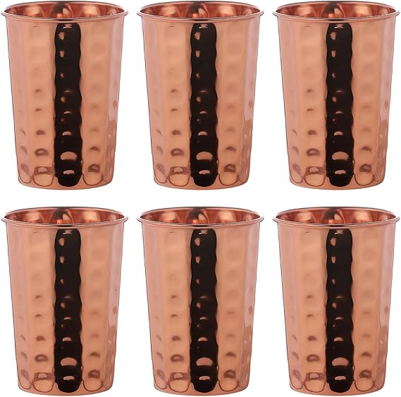 ANCIENT IMPEX Hammered Pure Copper Tumbler Set of 6 | 350 ml (11.8 US Fl Oz) Each | UNLINED, UNCOATED & LACQUER-FREE | Ayurvedic Copper Glasses for Health, Digestion & Immunity