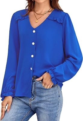 Lotusmile Womens Dressy Blouse Work Ruffle Long Sleeve Top Business Casual Button Down Shirts Office Attire