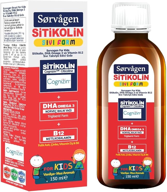 Sorvagen Kids Sıvı Form - Sitikolin DHA Omega 3 Norveç Balık Yağı ve B12-150 ml