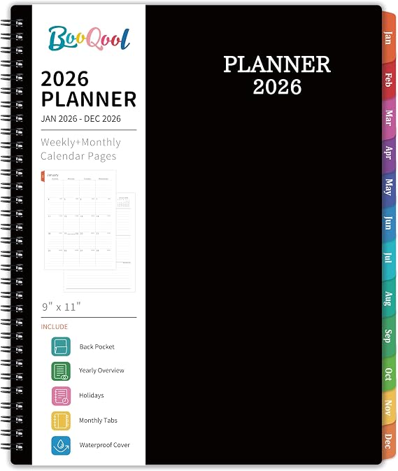 2026 Planner - Planner 2026, Jan 2026 - Dec 2026, 9" x 11", Weekly Monthly Planner 2026, Twin-Wire Binding, Colorful Monthly Tabs, Flexible Cover