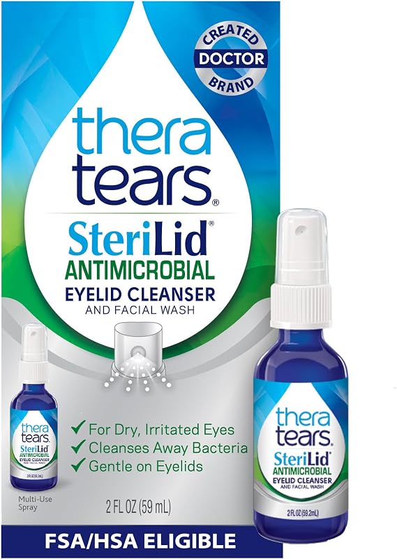TheraTears SteriLid Antimicrobial Eyelid Cleanser and Face Wash, 2 Fl Oz | Mild & Convenient, Eye Care for Dry & Irritated Eyes, Gentle on Eyelids